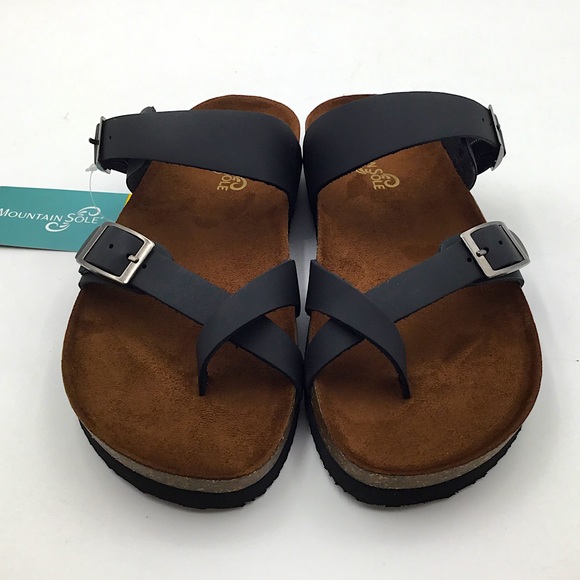 Mountain Sole Women's Easy Slip-on Two Loop Design Leather Sandals - Black - Picture 6 of 8